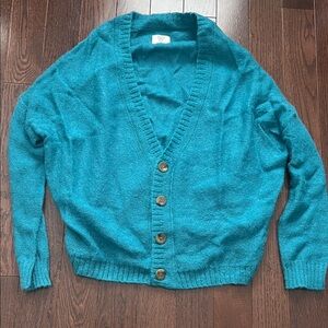 TNA Teal Cardigan Sweater with Buttons